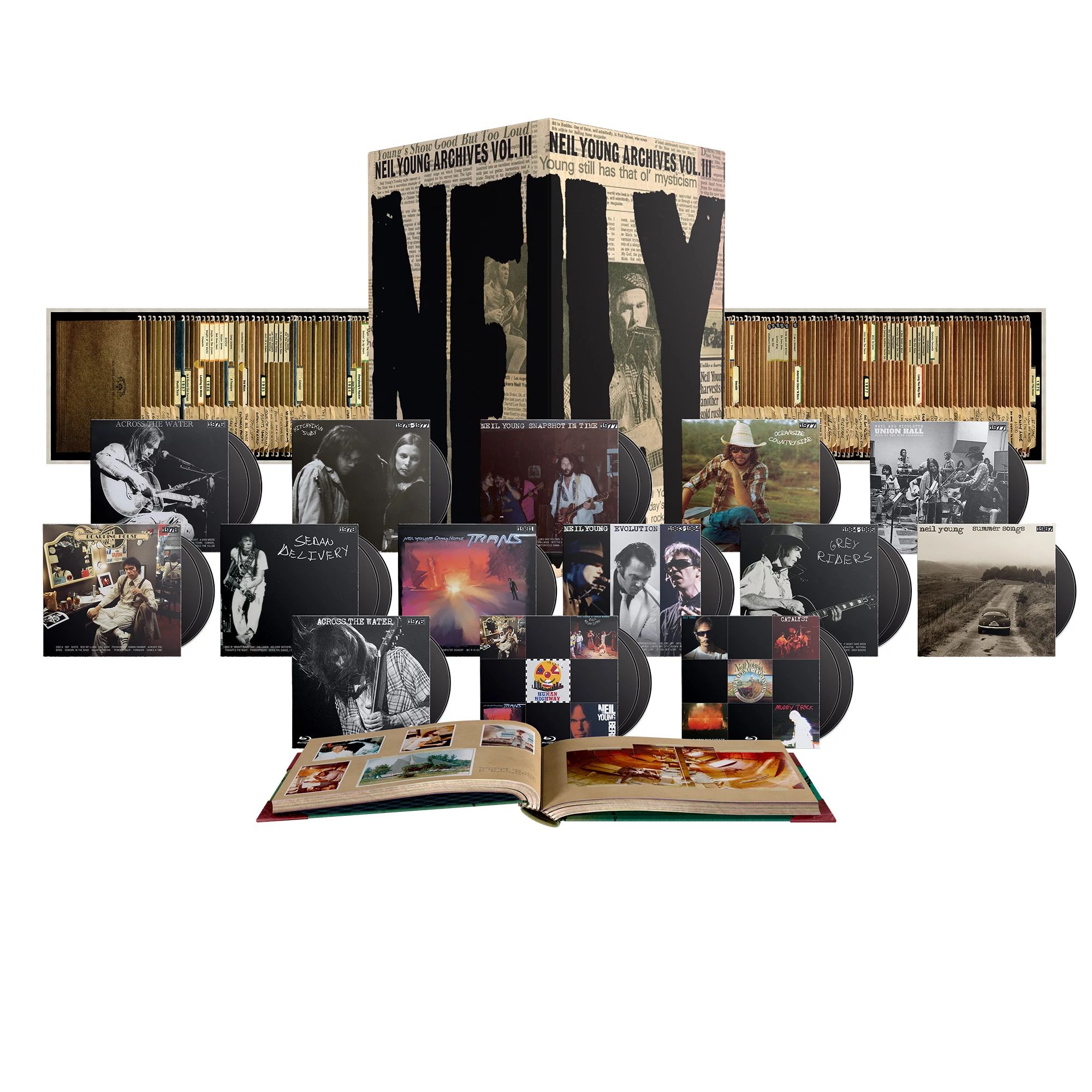 Neil Young Archives Vol. III The albums, Blu-Rays and book included in the Neil Young Archives Vol. III box set