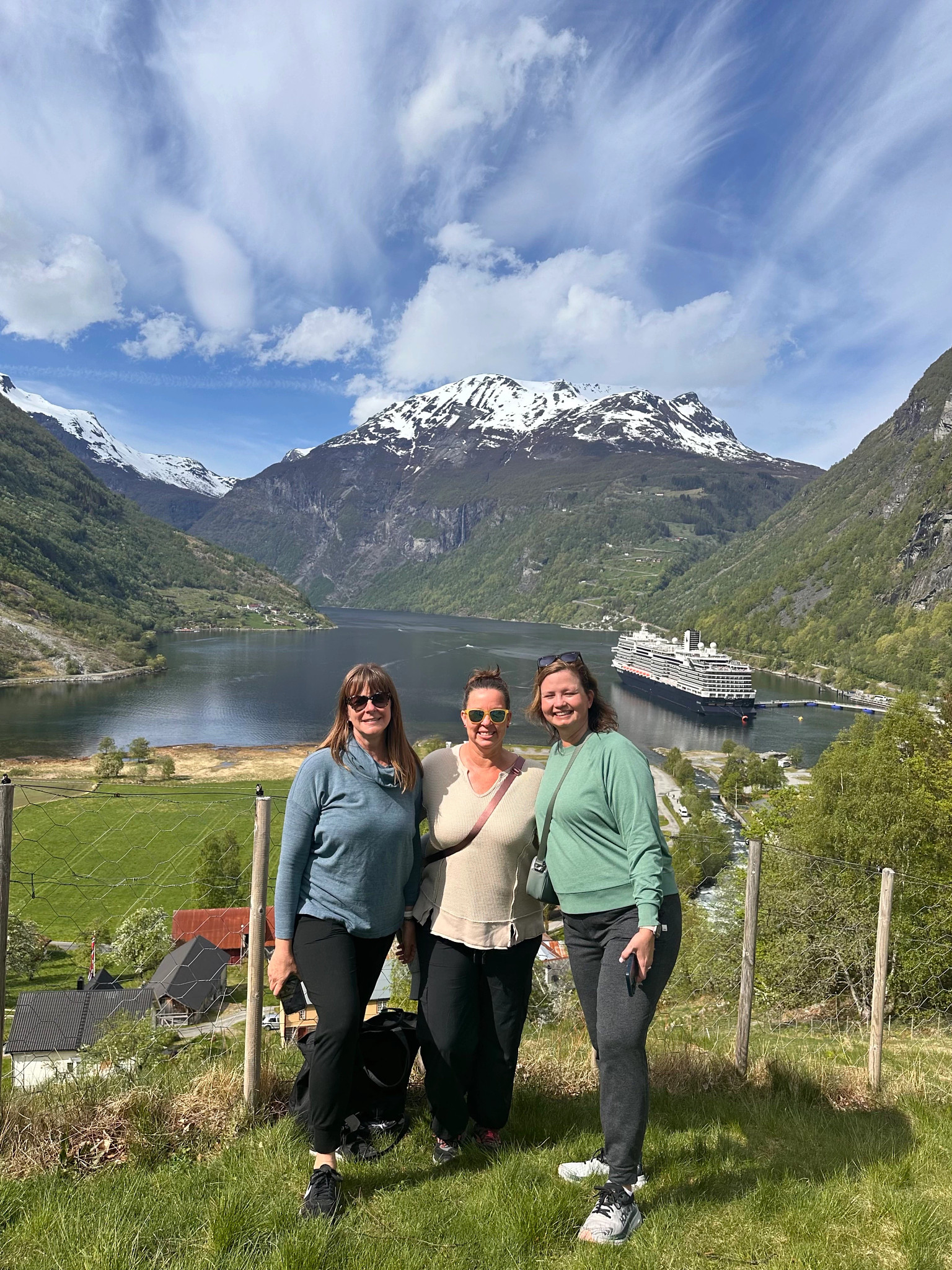 Susan (left), Stephanie and Melissa pose with the ‘Rotterdam' in the background