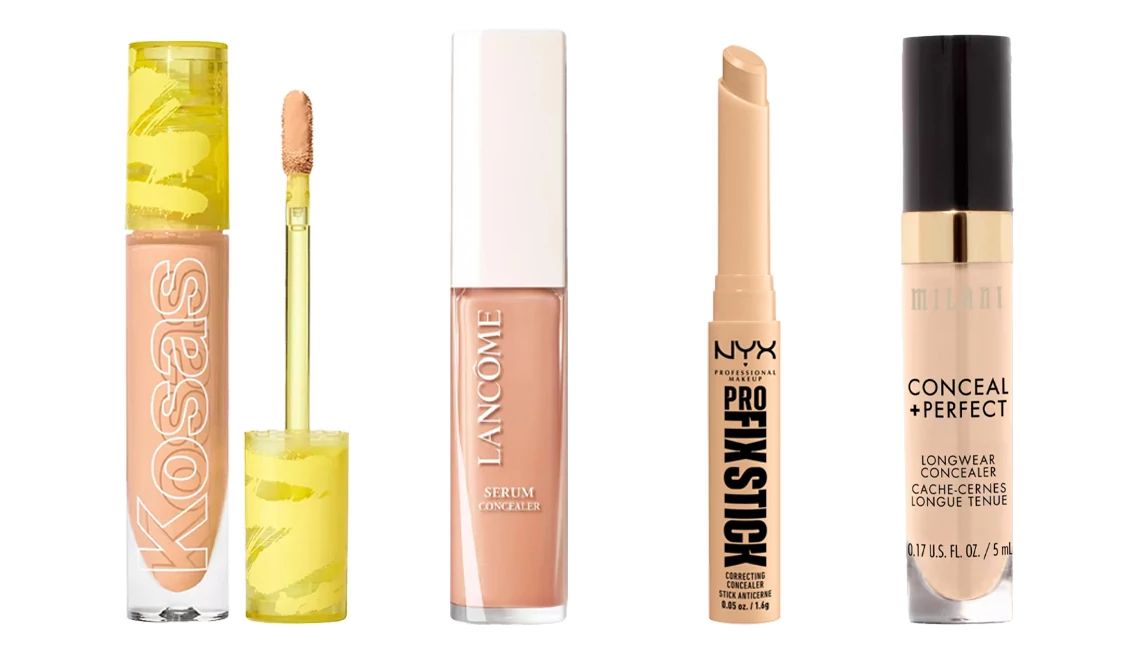 Concealers Kosas Revealer Super Creamy + Brightening Concealer with Caffeine and Hyaluronic Acid; Lancôme Teint Idole Ultra Wear Care & Glow Serum Concealer; NYX Professional Makeup Pro Fix Stick Concealer; Milani Conceal + Perfect Concealer