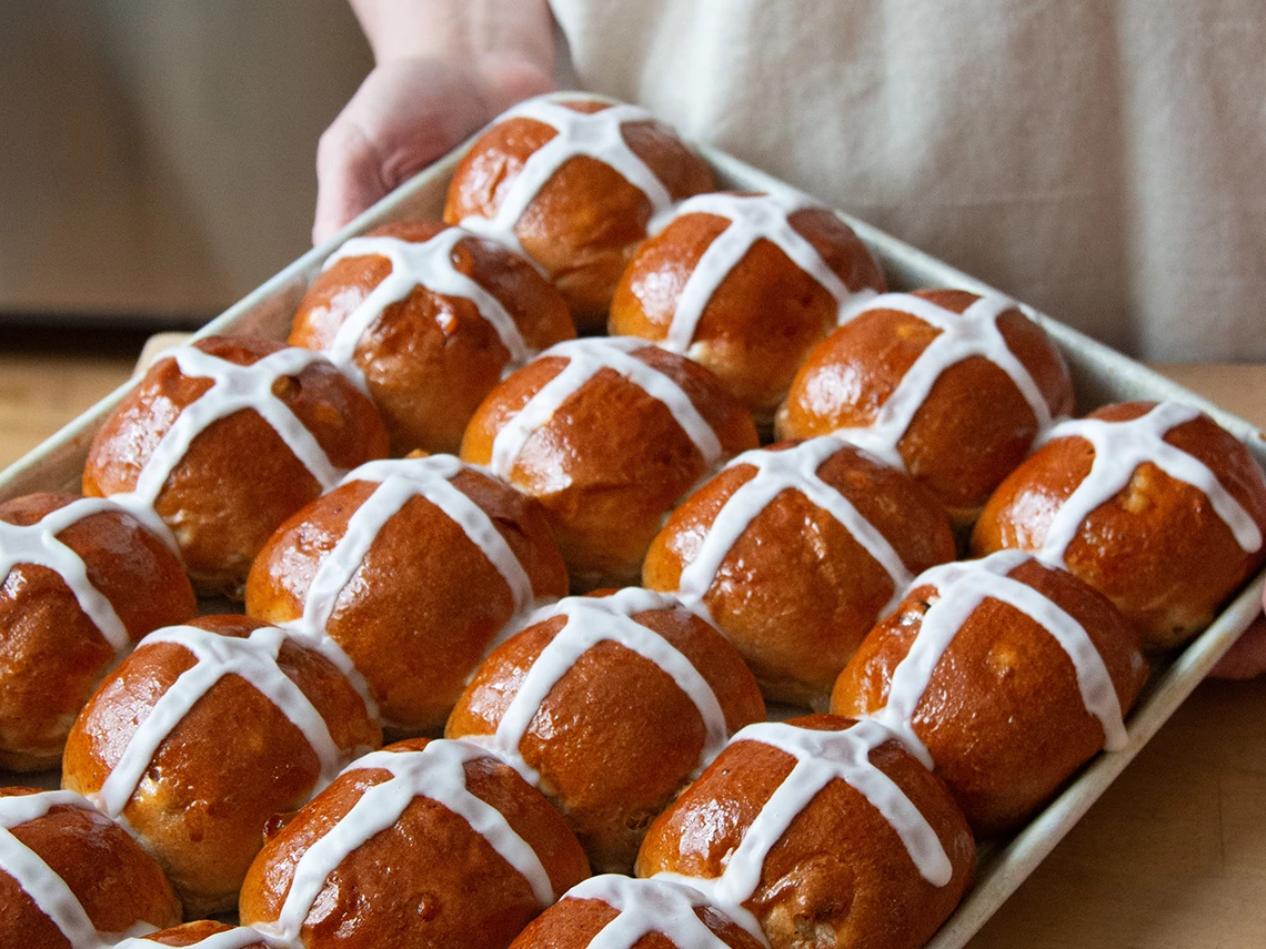 hot cross buns fresh out of the oven
