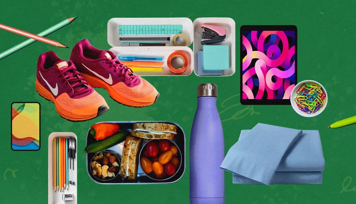 What Adults Should Buy at Back-to-School Sales a collage of items included in many back to school sales, including shoes, electronics, bedding and more