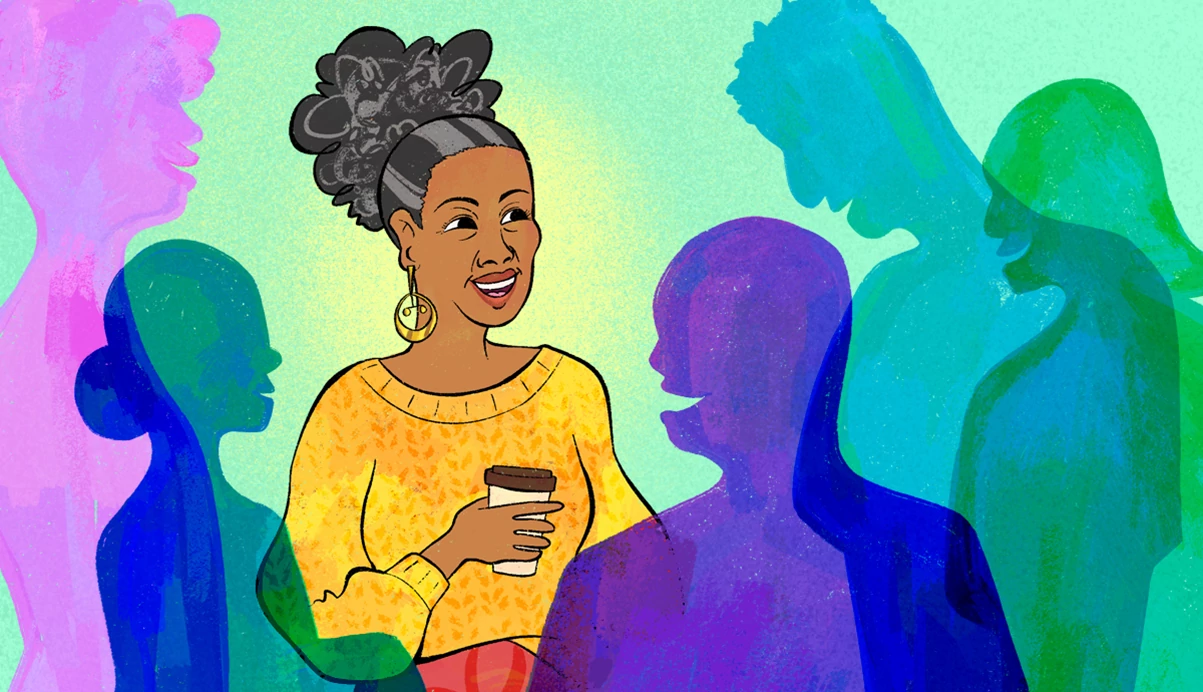 illustration of woman spreading kindness to strangers