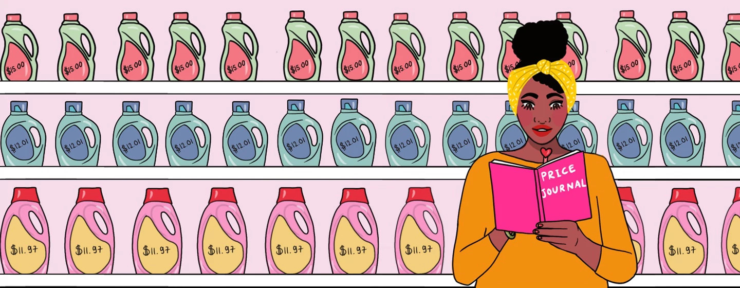 illustration_of_woman_tracking_down_prices_in_her_price_journal_saving_money_by_Mimi_Moffie_1440x560.jpg