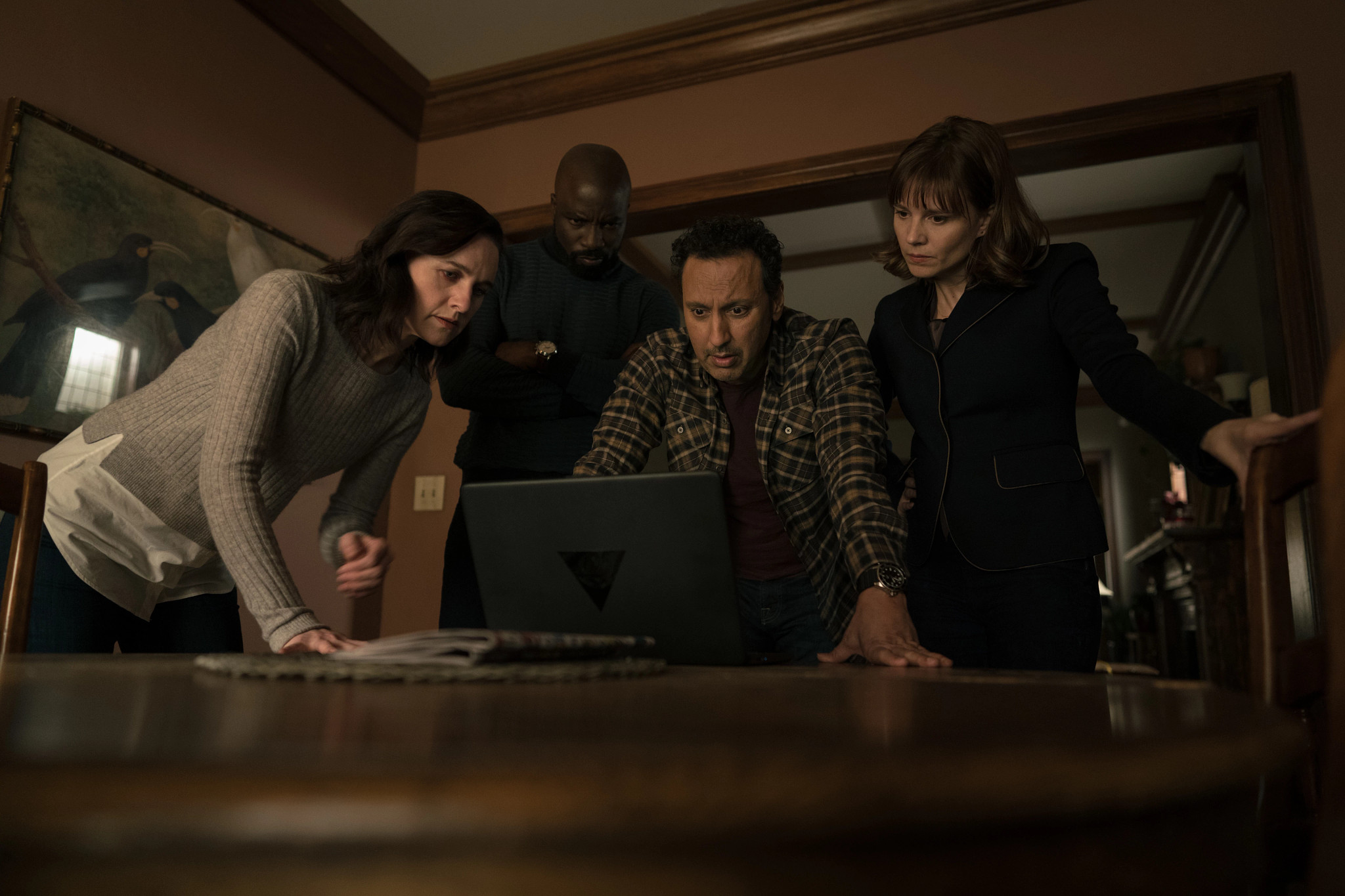 Lena Hall, Mike Colter and Aasif Mandvi in a still from 'Evil'