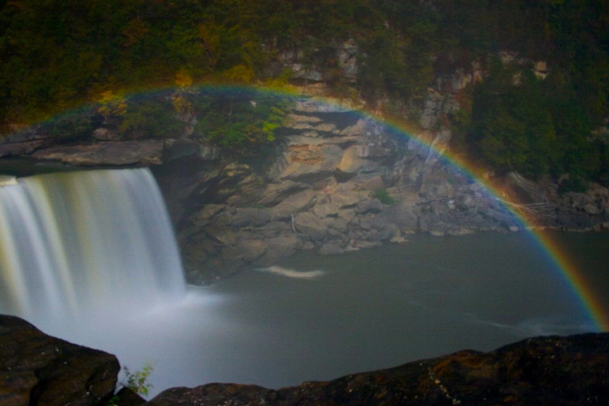 a rainbow over Cumberland Falls in Kentucky