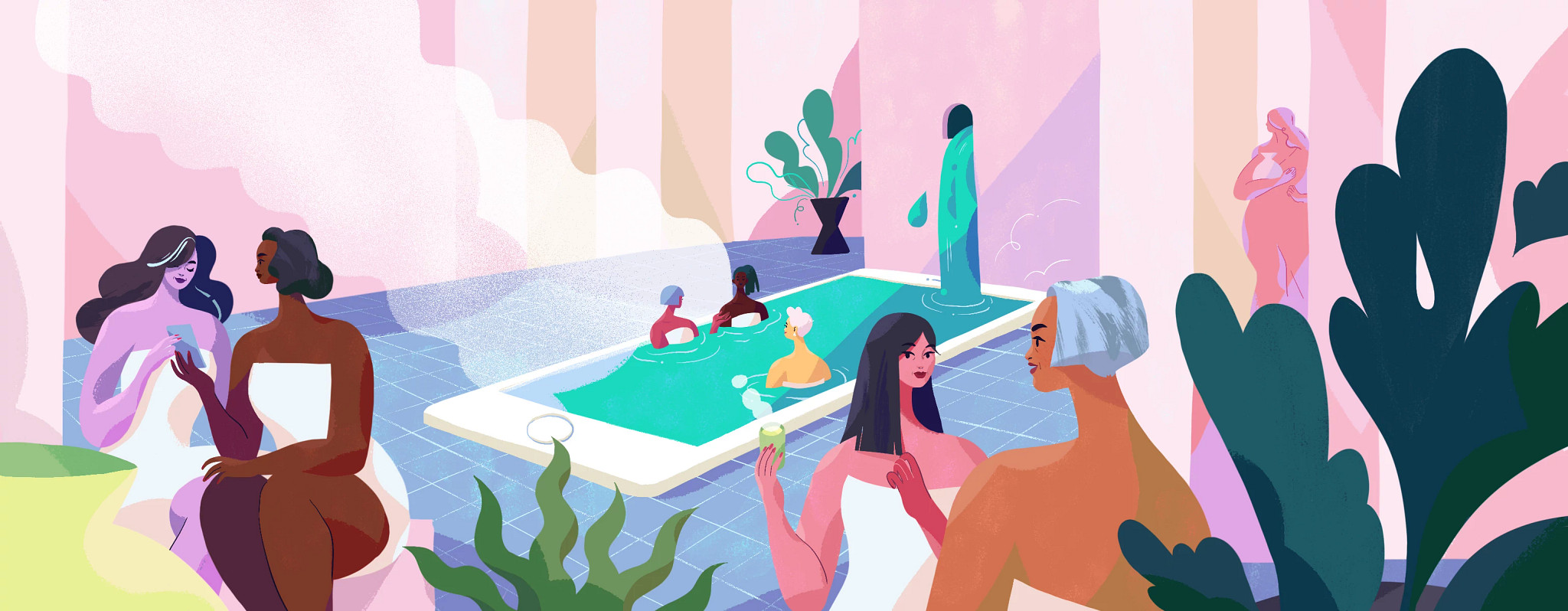 illustration of women at a spa