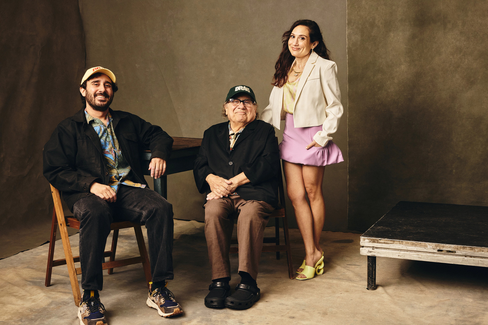 danny devito and his adult children jake and lucy posing together for a portrait