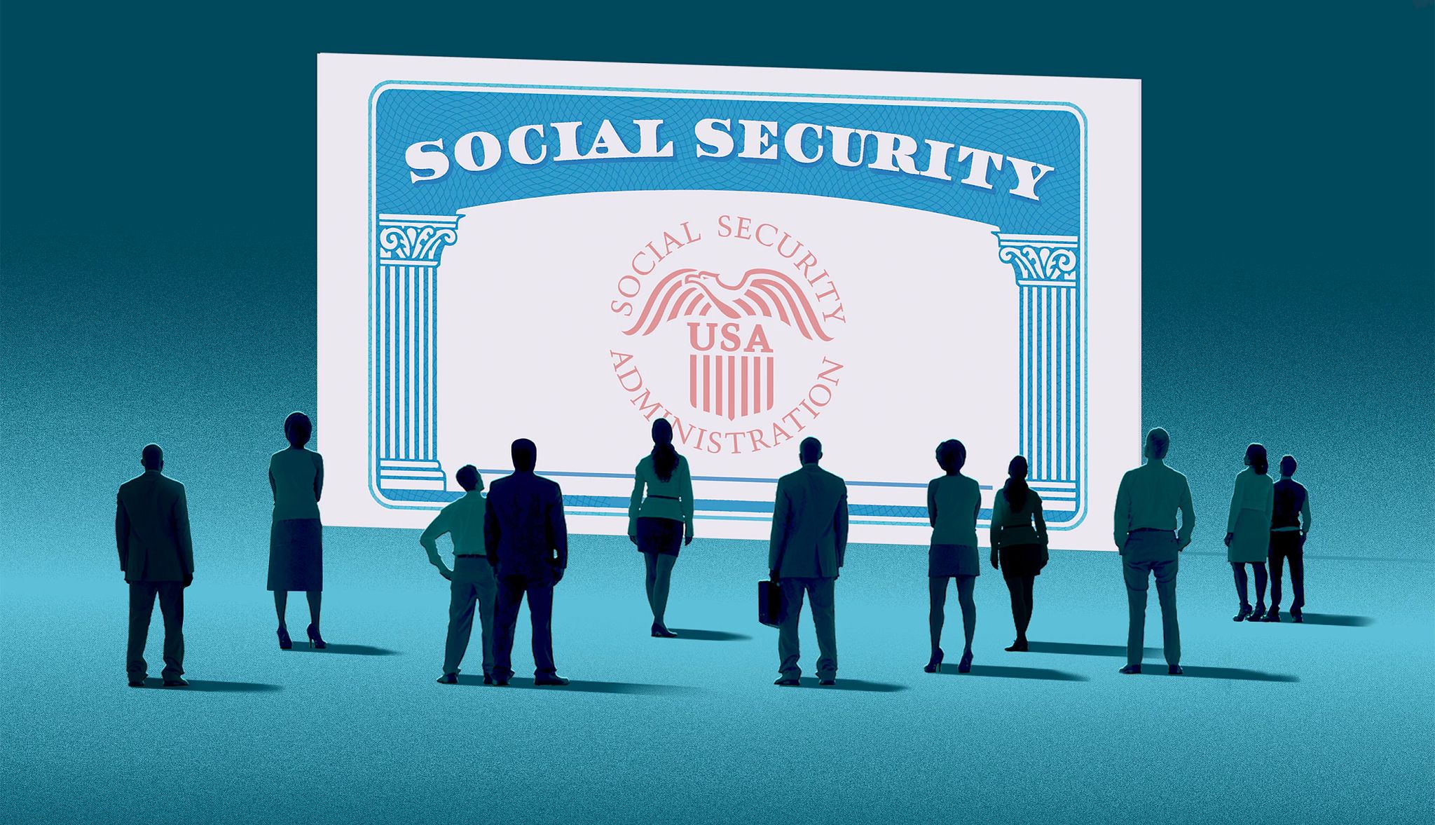Social Security 2025 Survey figures in front of a social security card on a blue background