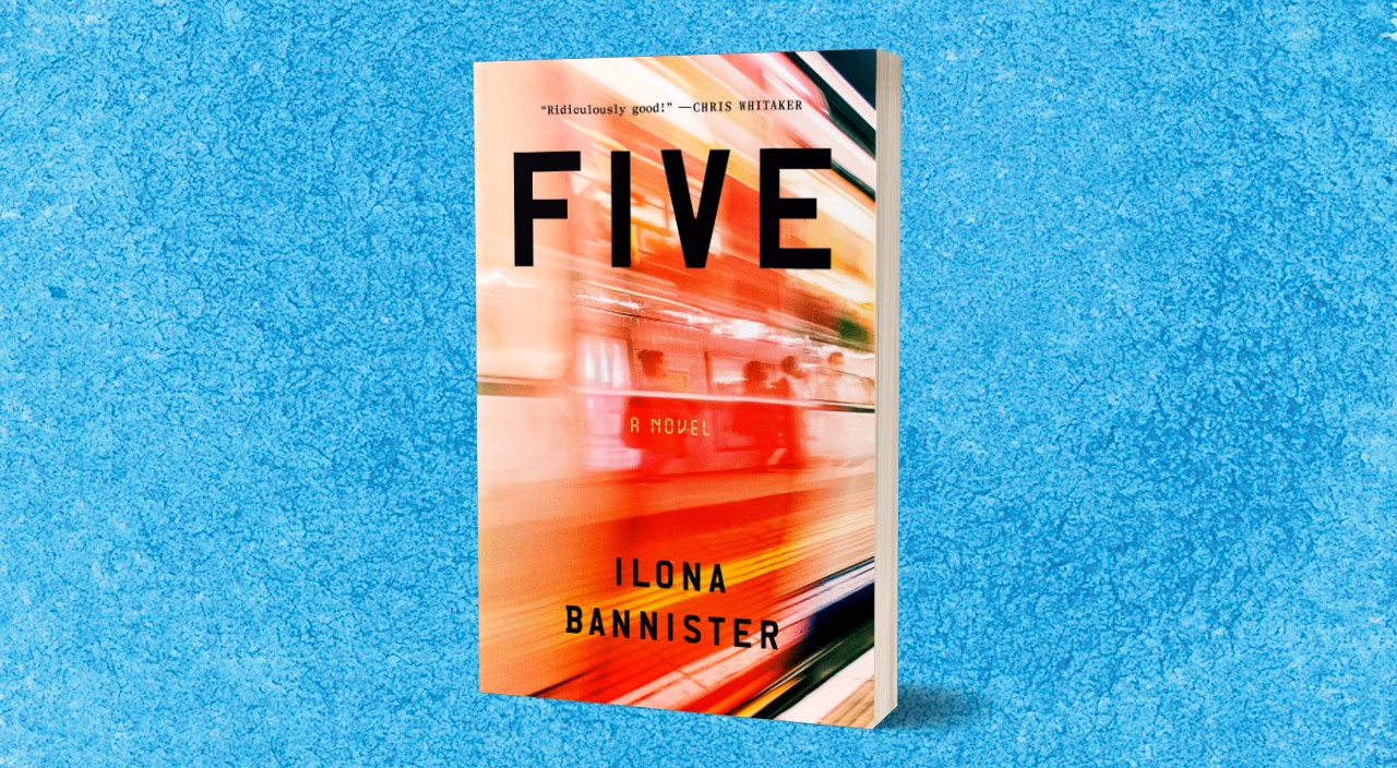 photo of the novel 'five' on blue watercolor background