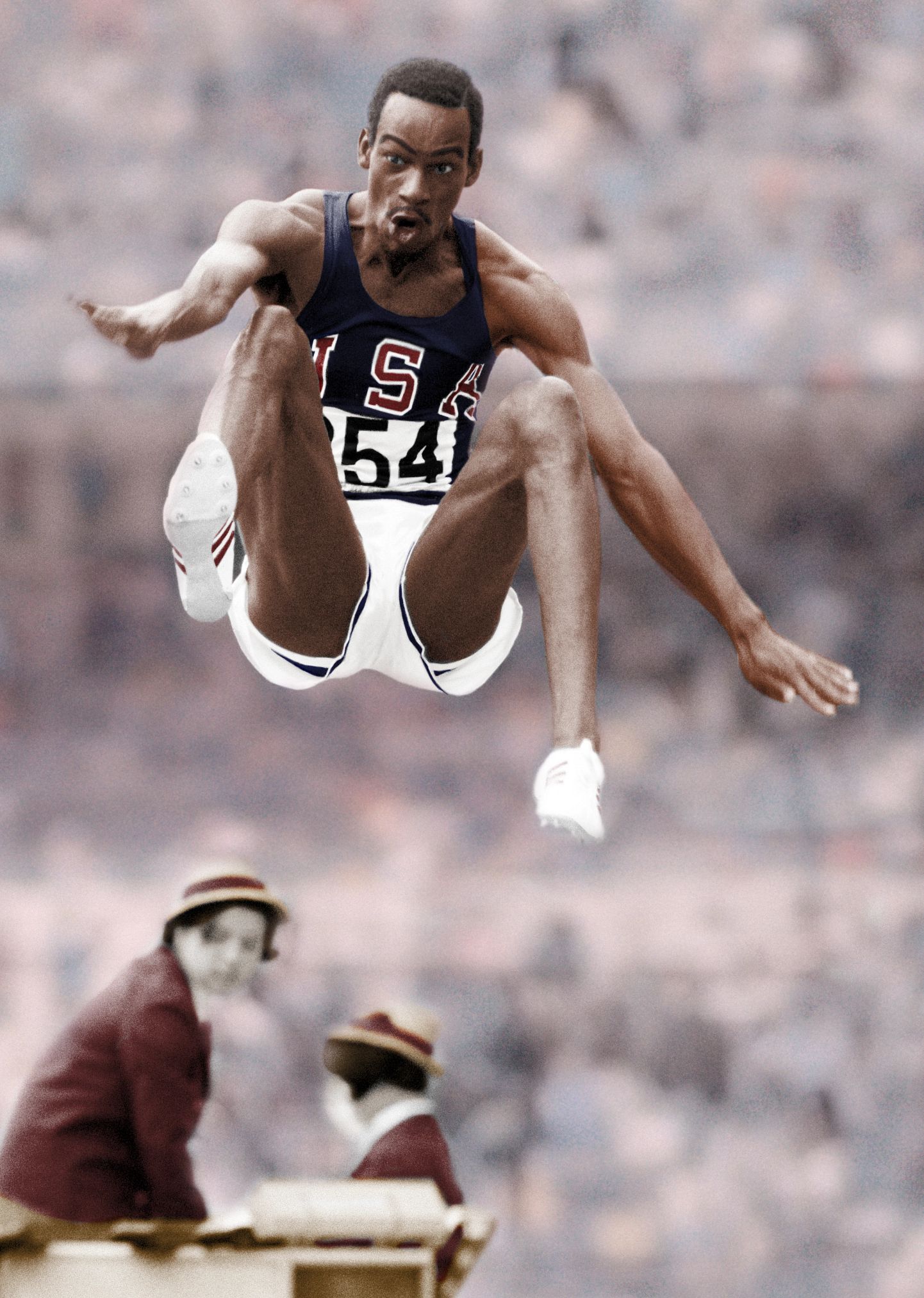 From Olympian to Jazz Musician A photo shows Bob Beamon setting the world long-jump record at the 1968 Olympics.