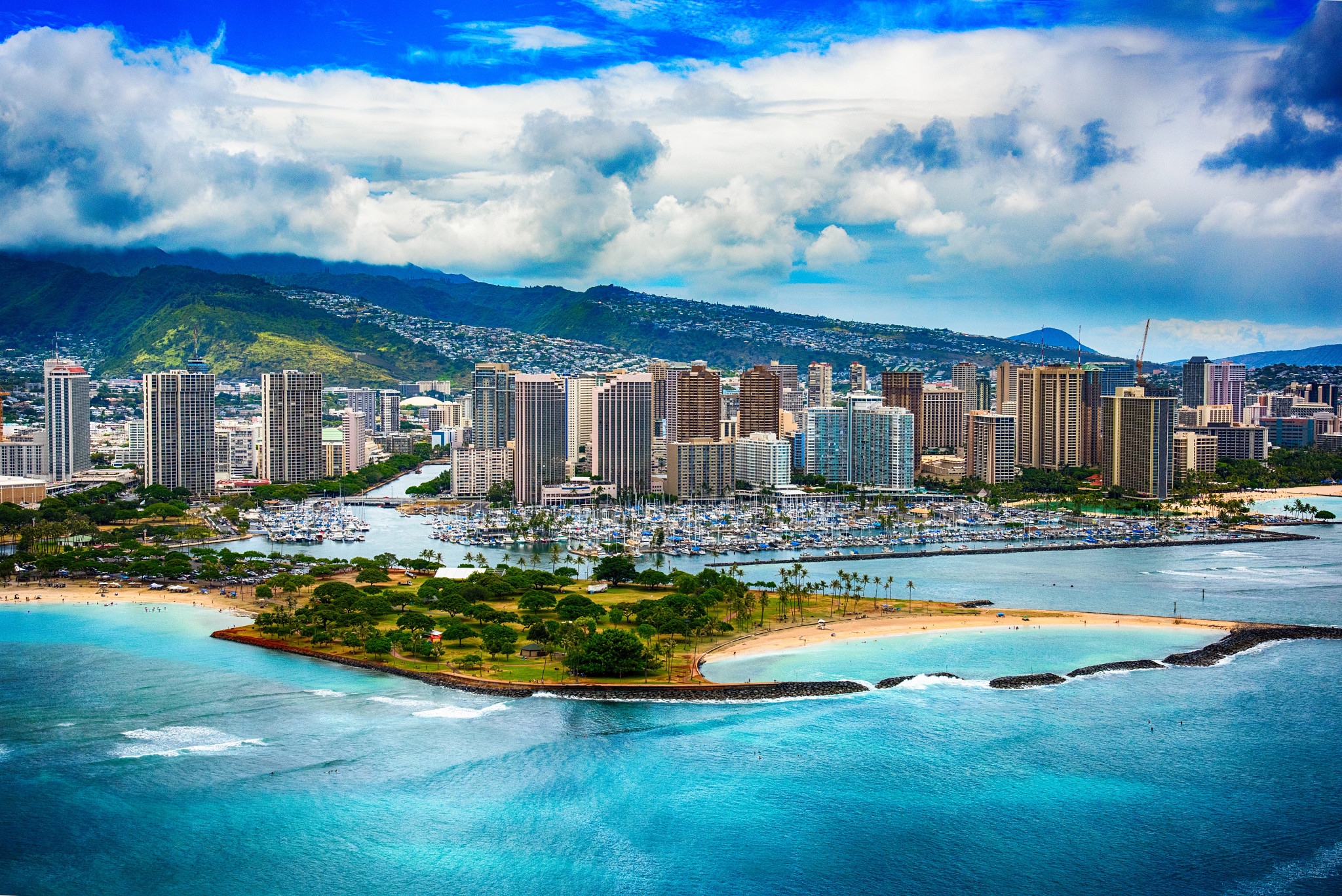 aerial view of the Honolulu coastline