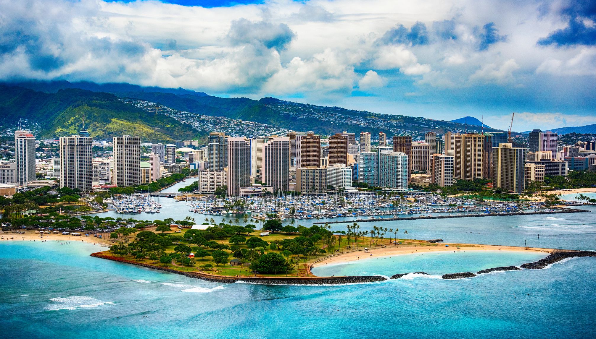 aerial view of the Honolulu coastline