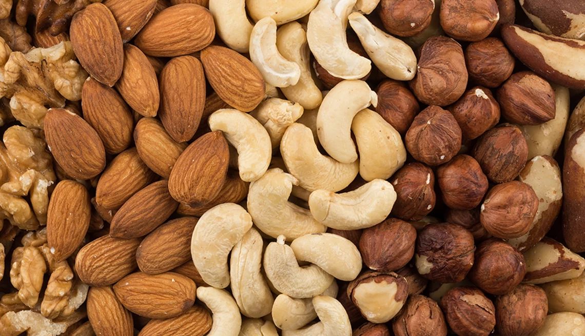 Nuts A close-up view of different types of nuts