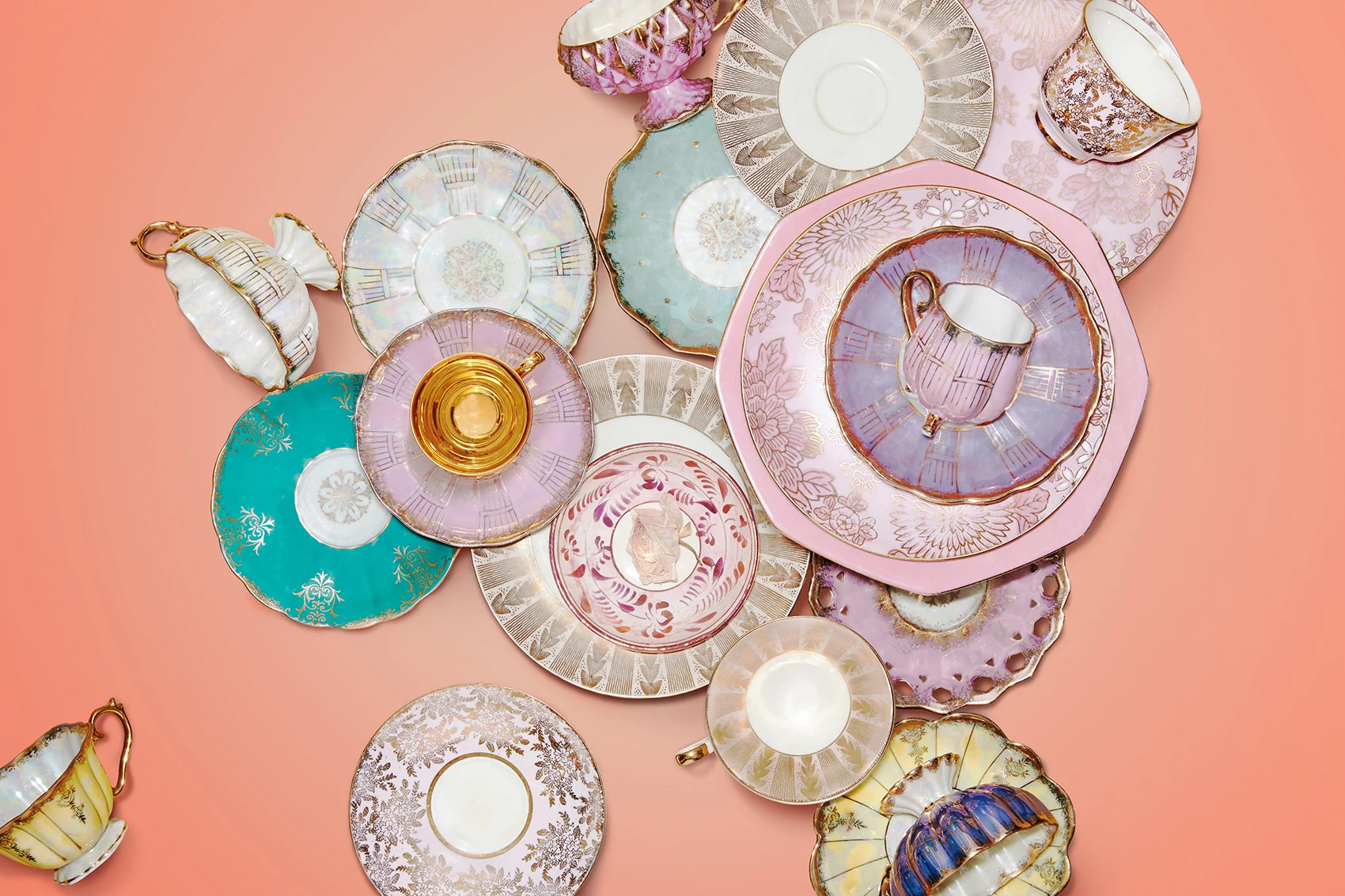 photo of various antique tea cups and dishes