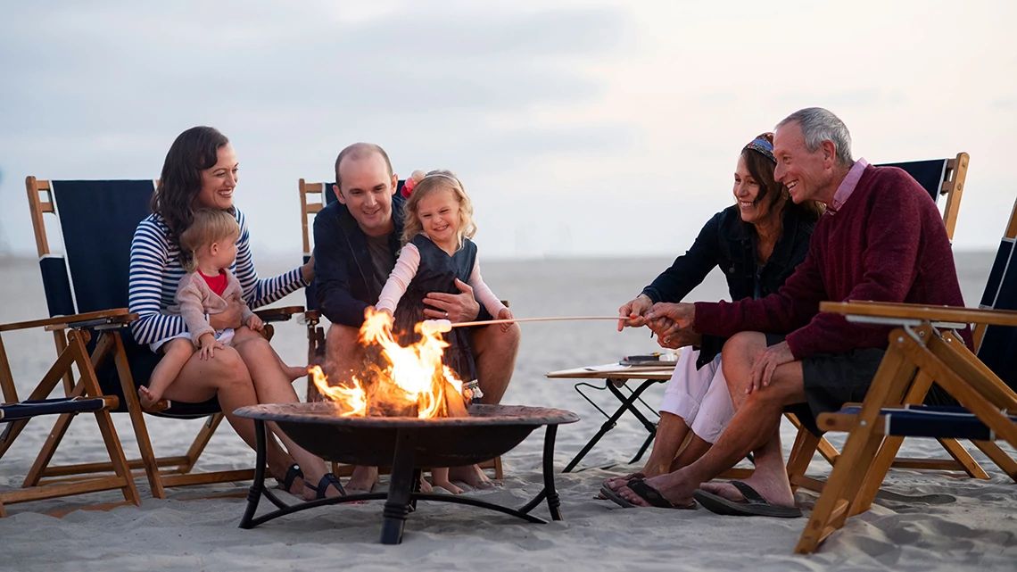 Family by the beach