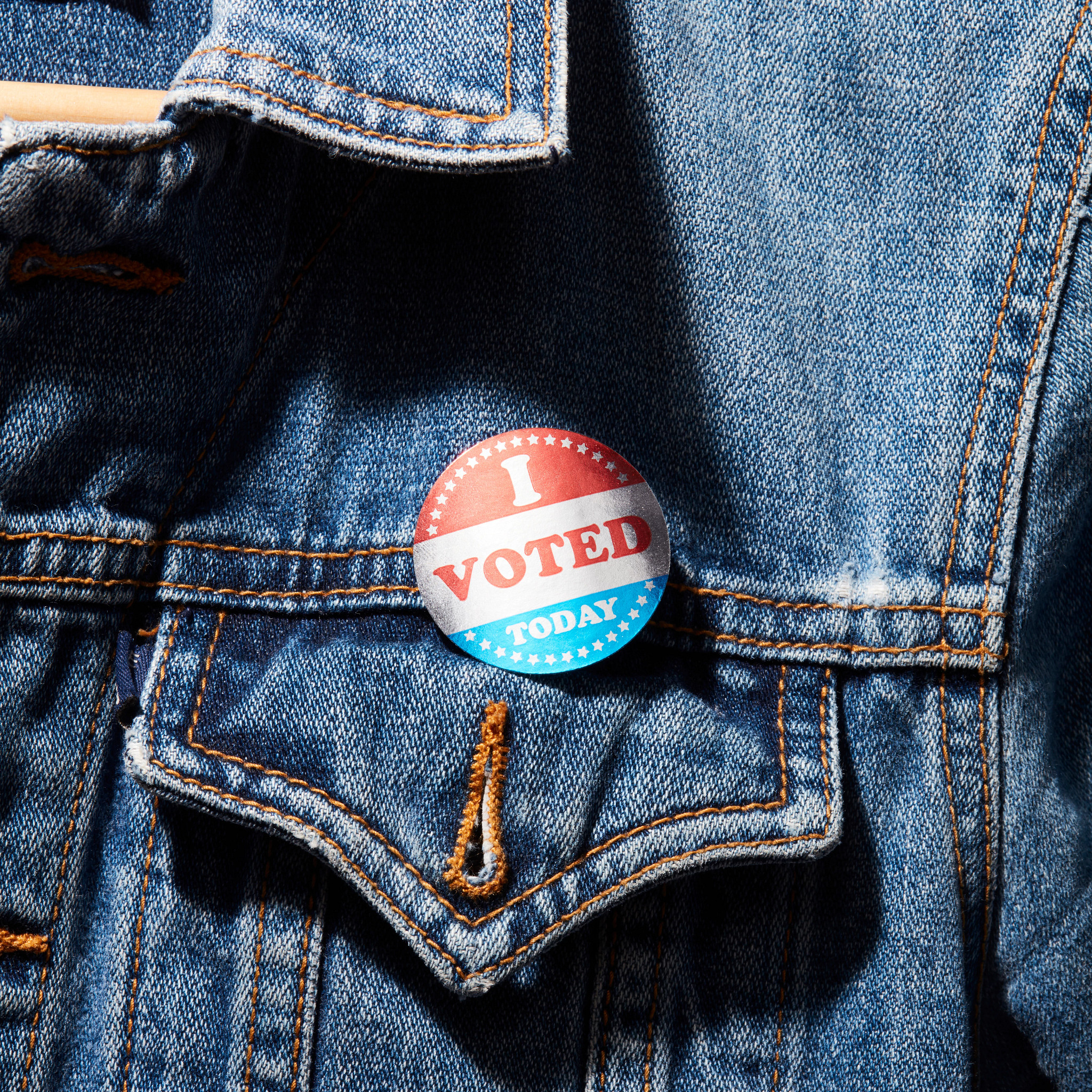 I voted sticker on a jean jacket