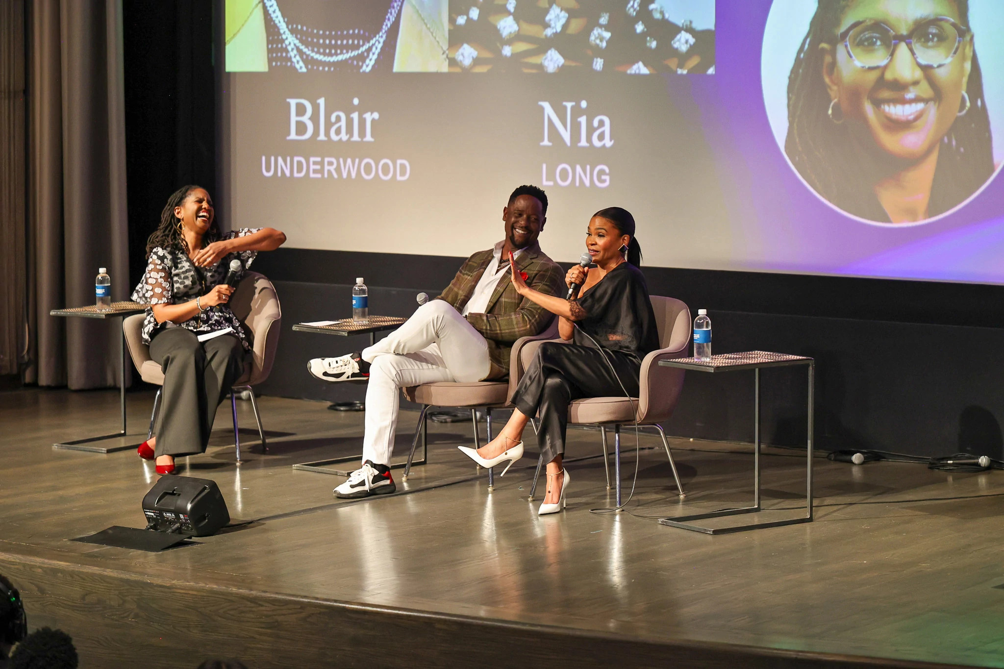 blair underwood and nia long participating in a q and a