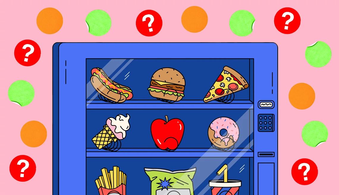 Our Quiz on Healthy Snacking Is Guaranteed to Satisfy different snack options in a vending machine