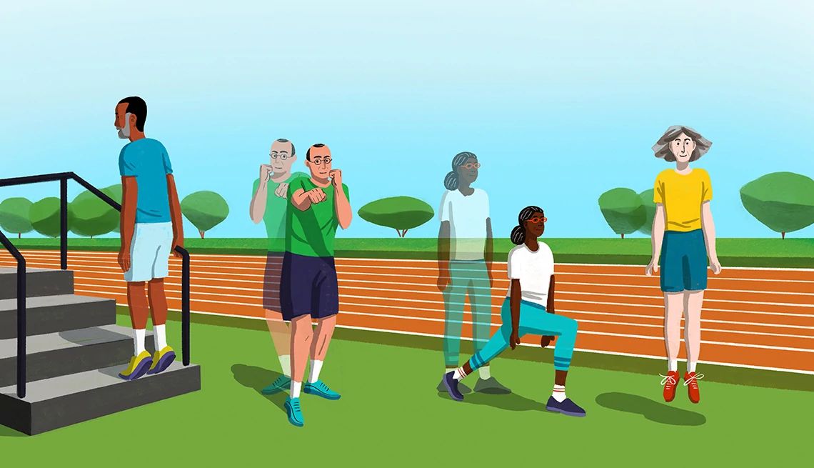Benefits of Running Without Running illustration of people doing exercises