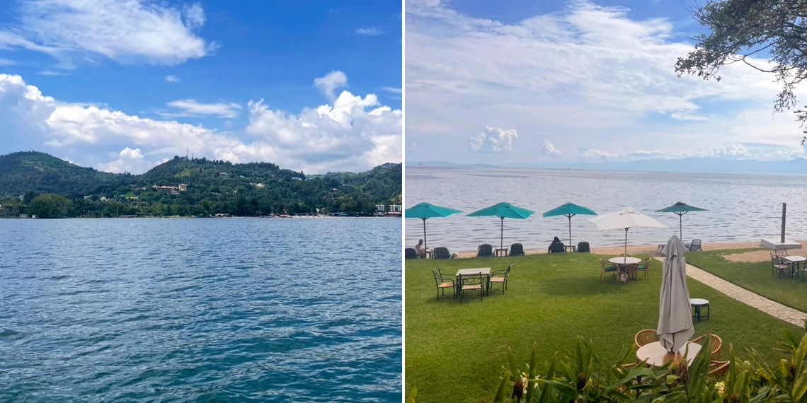 a split shot of the ocean, with the left view looking inland and the right view looking out to sea