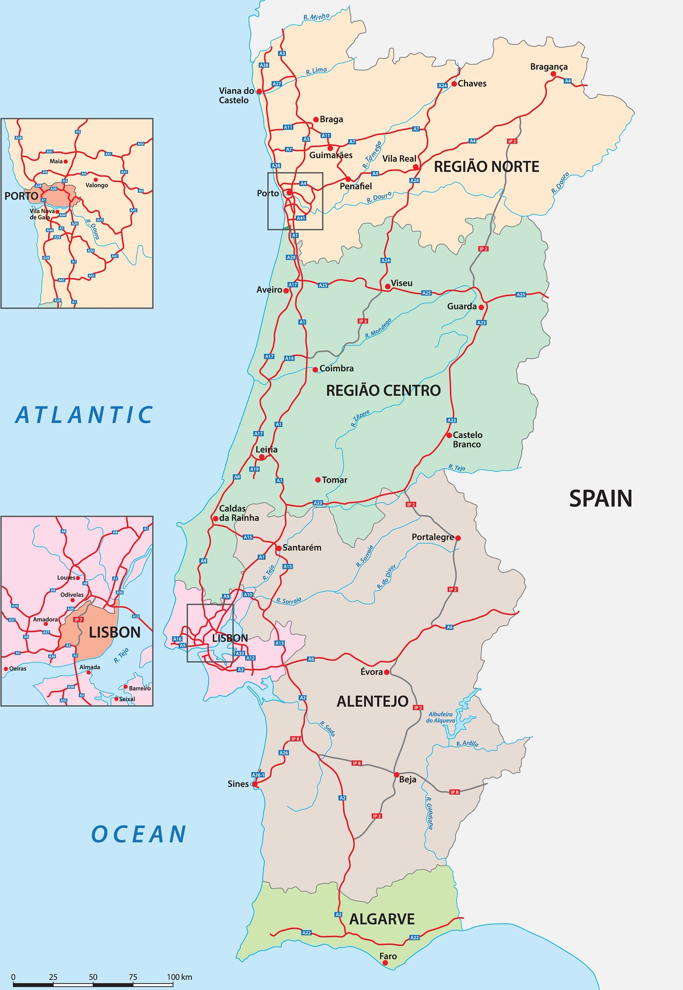 Many Americans retire in Portugal map of Portugal