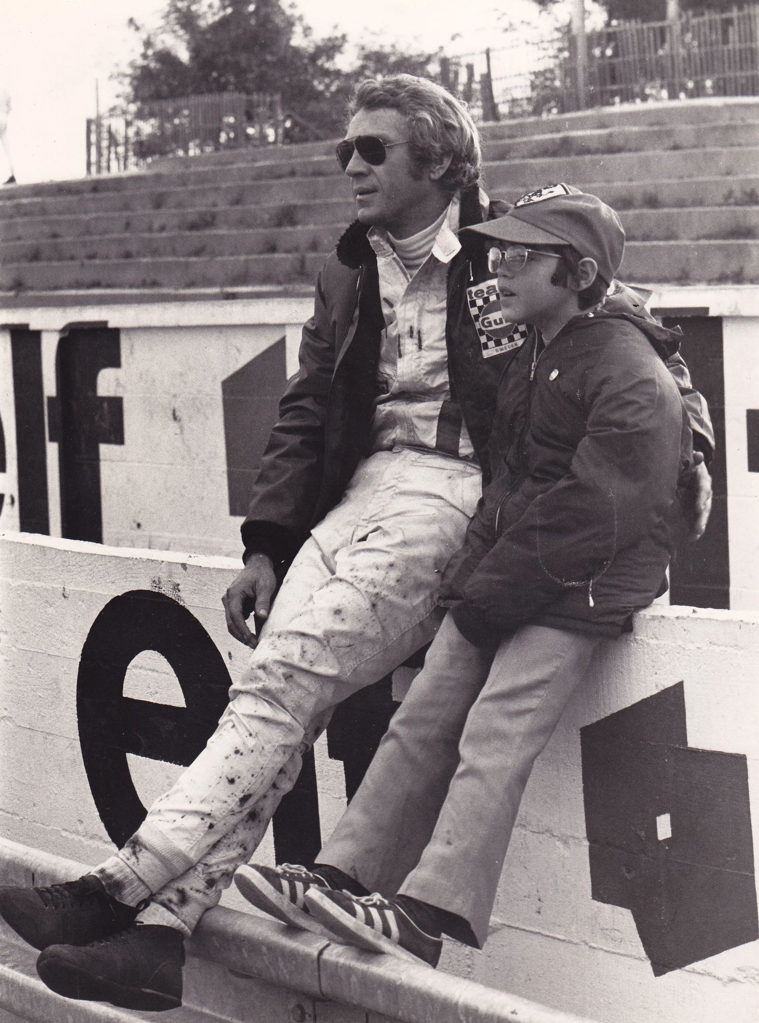 Steve McQueen and Chad McQueen Steve McQueen with his son Chad on the set of the movie Le Mans