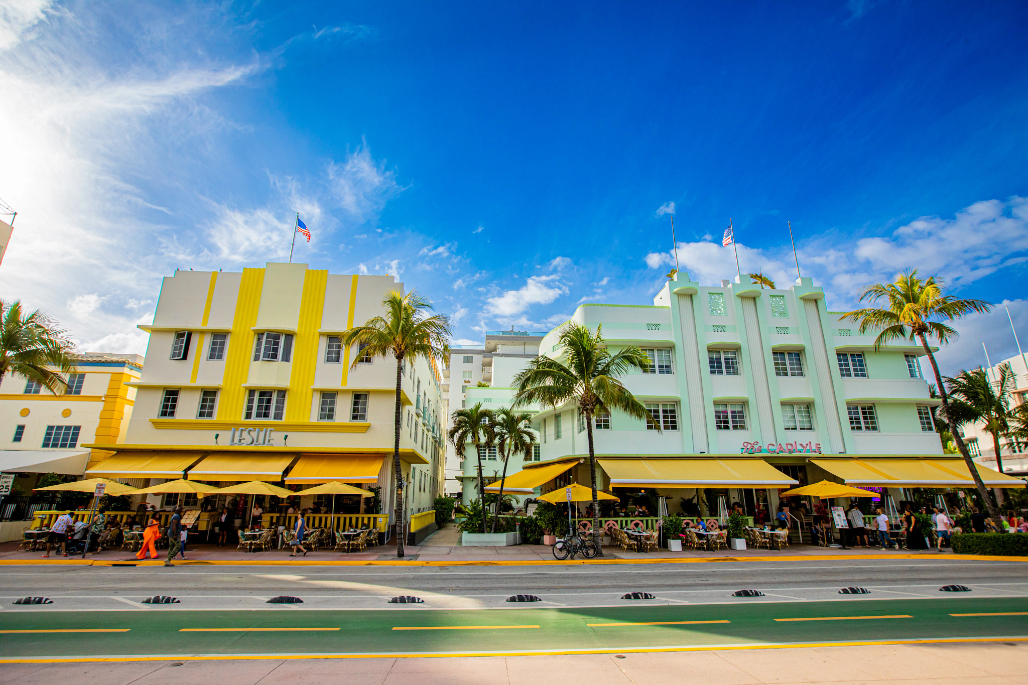 colorful art deco buildings in miami beach's art deco historic district