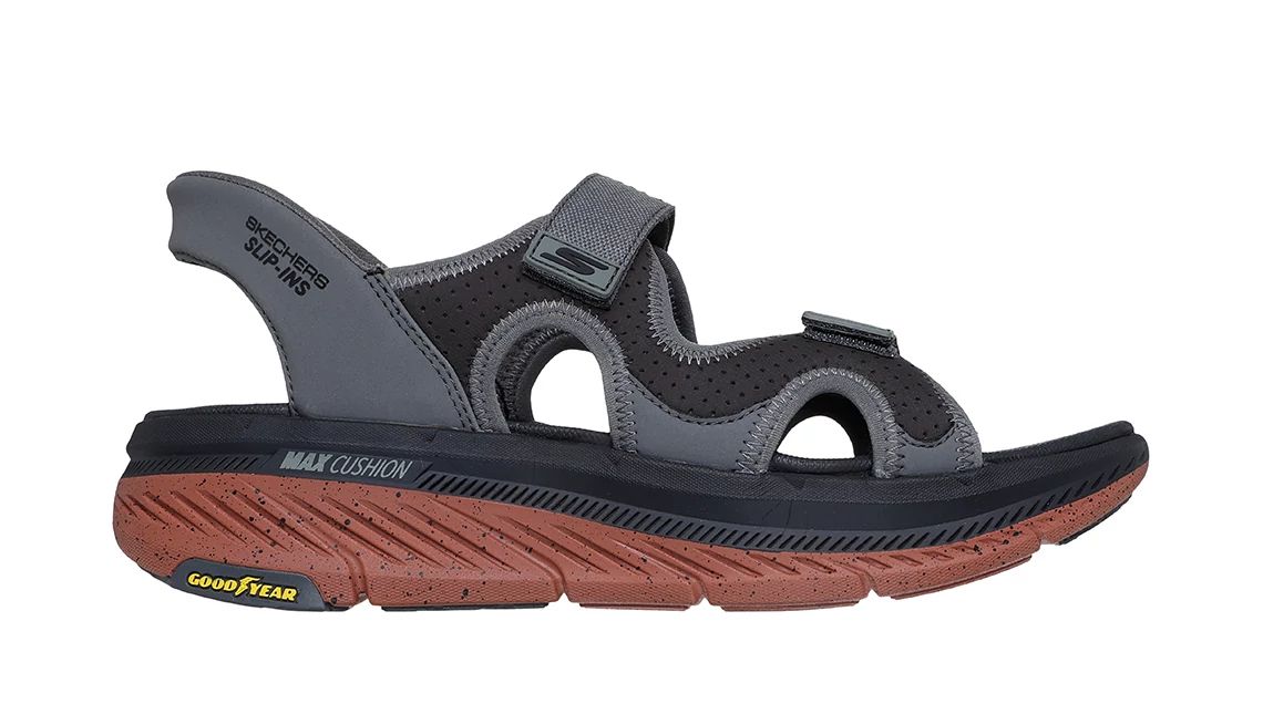 Sketchers Spin-In Sandals black and brown cushioned mens sandals