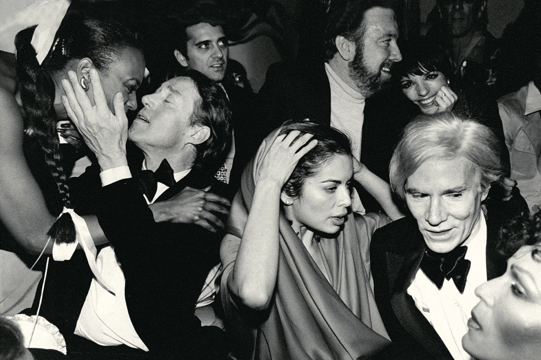 halston, bianca jagger jack haley junior, liza minnelli and andy warhol celebrating at studio 54