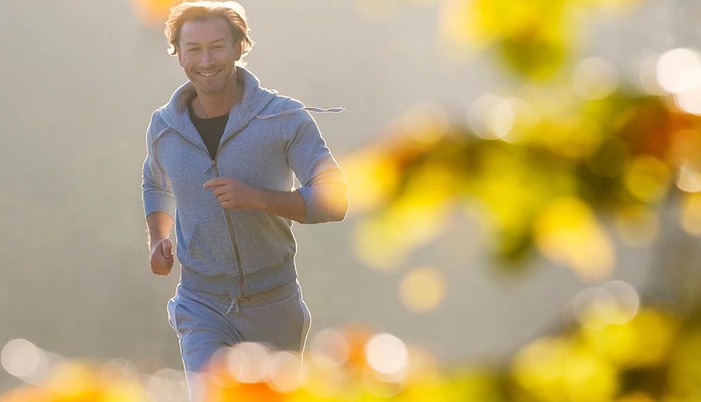 Getting the heart pumping through aerobic exercise is good for health A man jogging outside