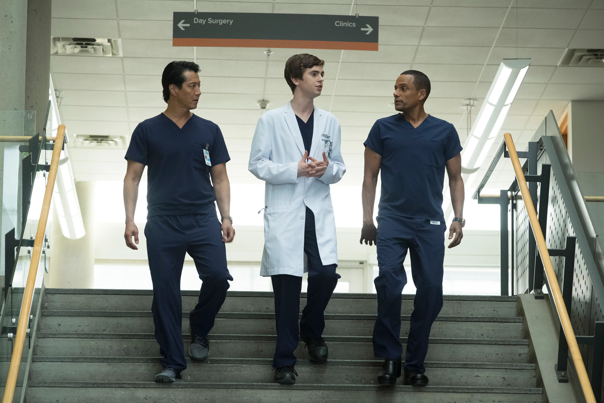 Will Yun Lee, Freddie Highmore and Hill Harper in a still from The Good Doctor