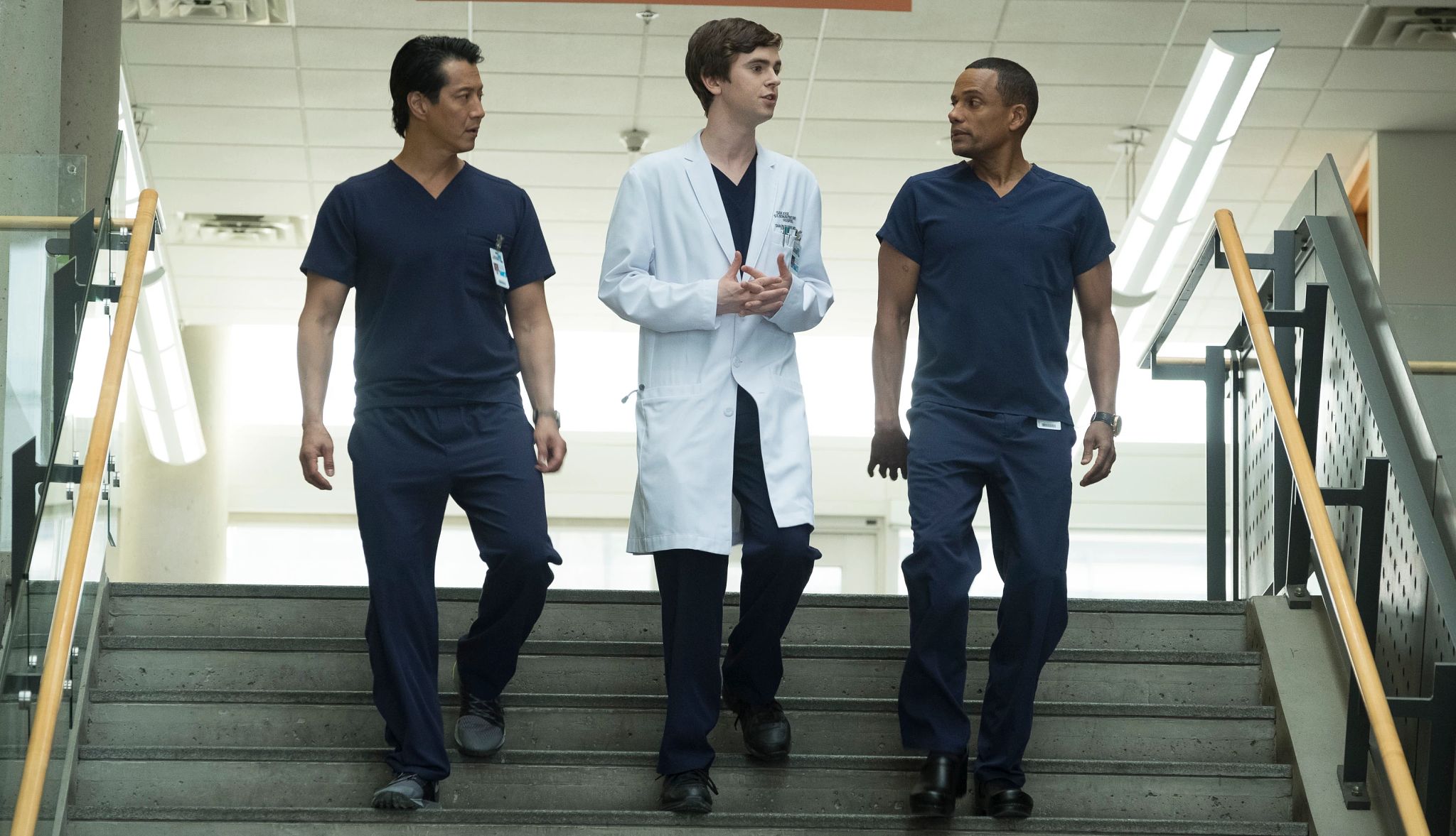 Will Yun Lee, Freddie Highmore and Hill Harper in "The Good Doctor" Will Yun Lee, Freddie Highmore and Hill Harper in a still from The Good Doctor