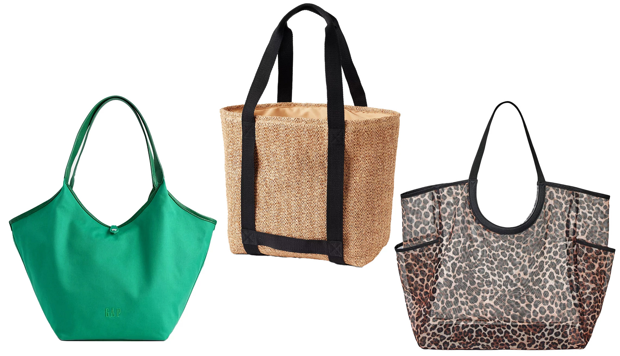a collage with three different styles of tote bags for the beach or pool