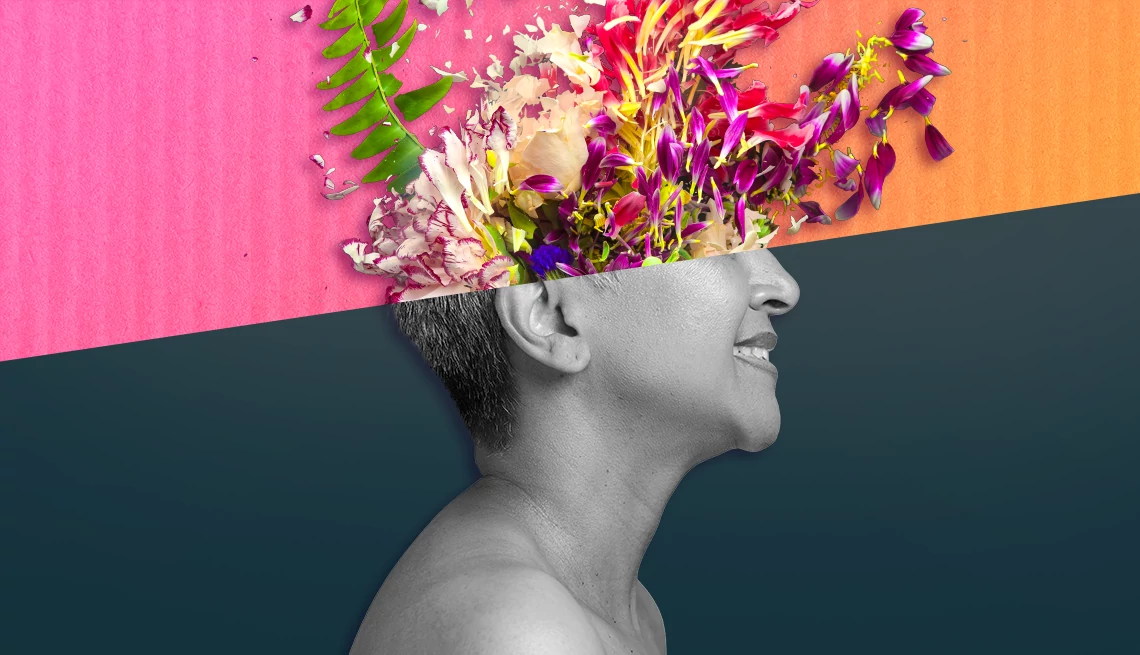Flores en la cabeza de una mujer
