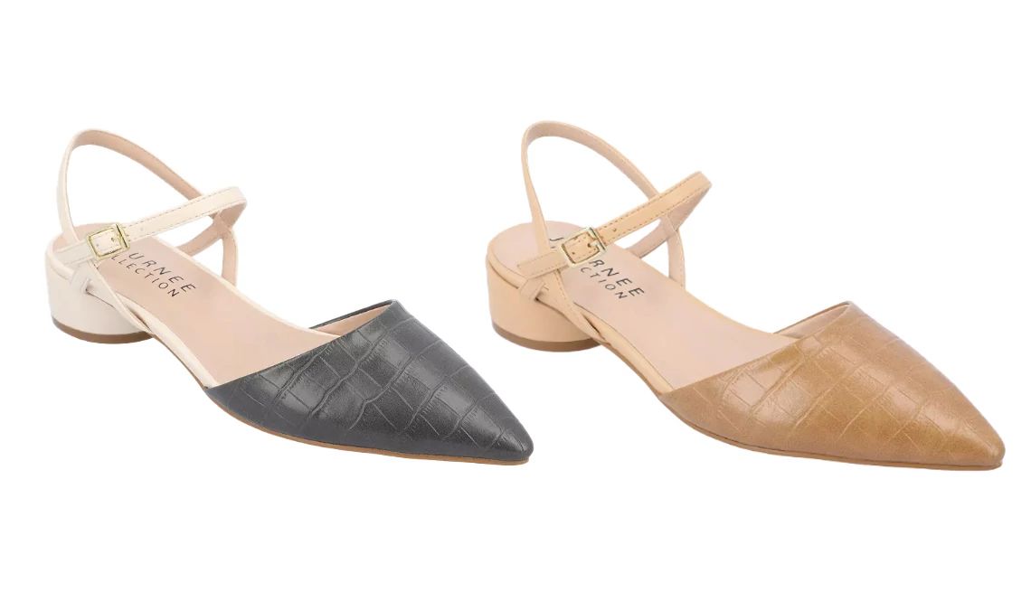 Low heel slingback pumps Journee Collection Brynn Women’s Dressy Pumps in Black and Tan