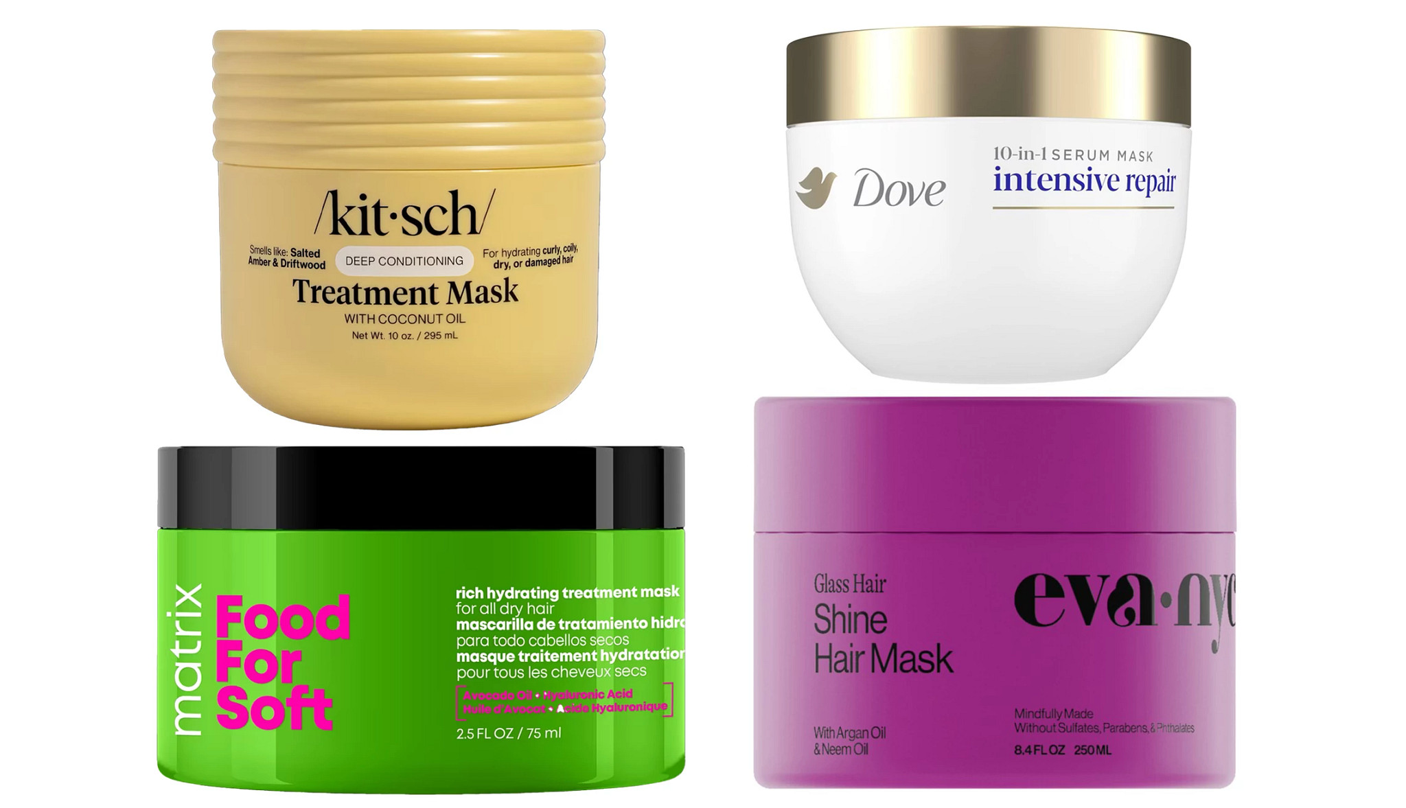 a collage with four different conditioning hair masks