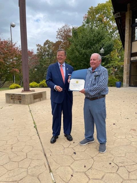 Gerald Cline receiving recognition for consistent voting
