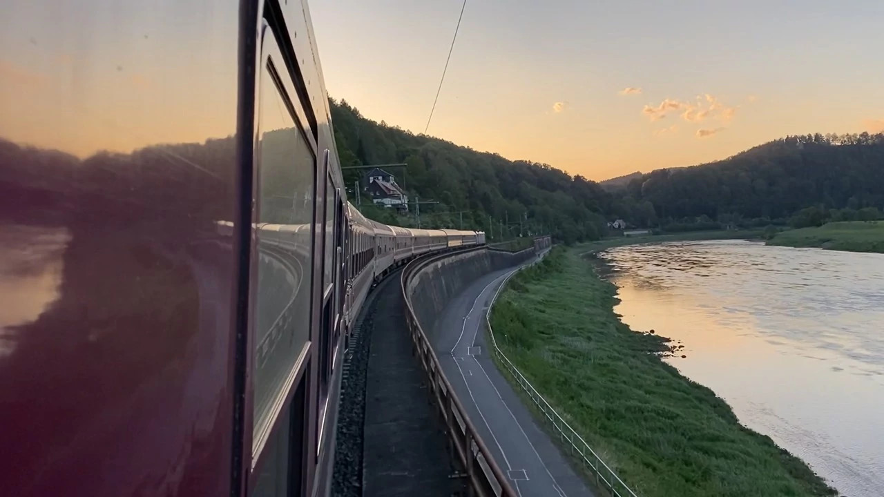 a train going through european cities