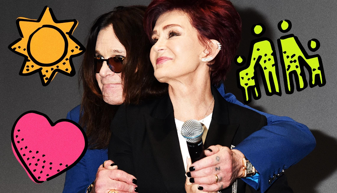 ozzy ozbourne embracing his wife, sharon osbourne
