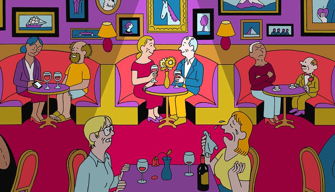 things to do and avoid when dating unhappy couples on a date at a restaurant with a spotlight on a happy couple