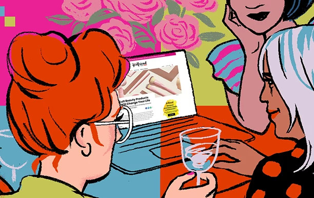 illustration of women reading a laptop