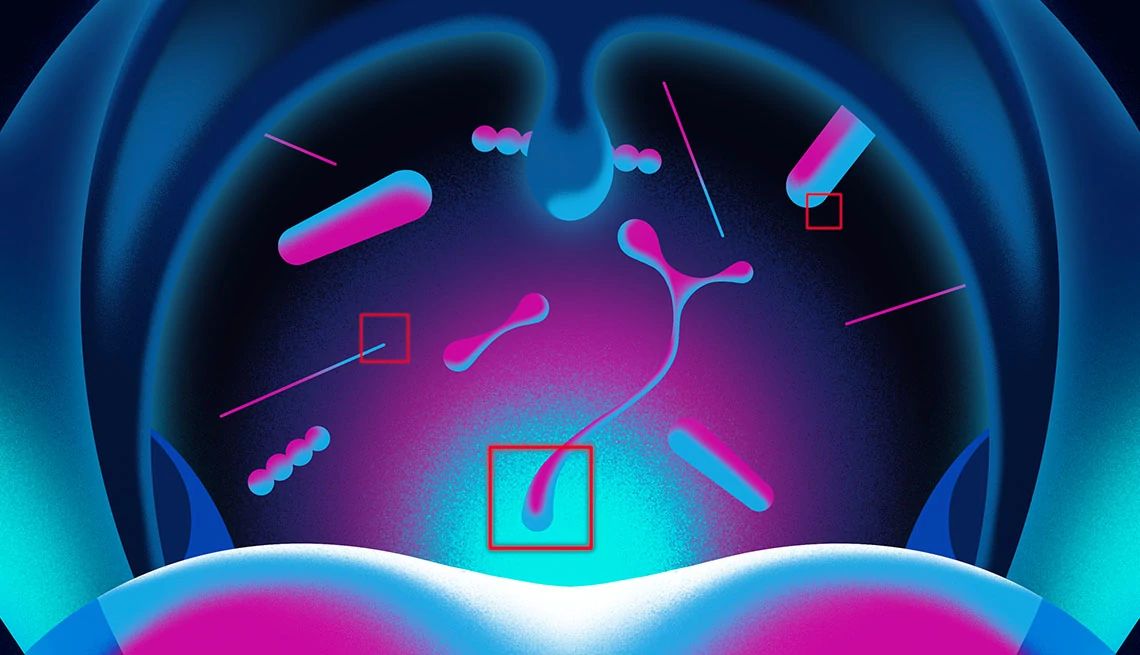 Digestive Health Breakthroughs digital illustration of gut bacteria