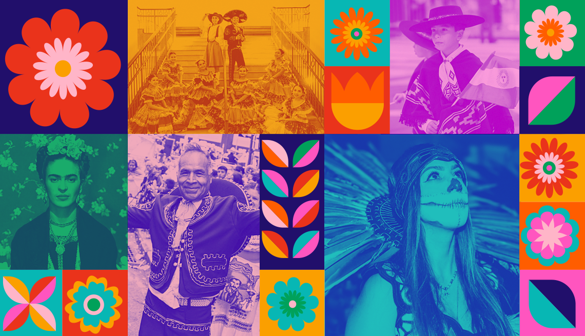 Cómo conmemorar el Mes de la Herencia Hispana 2024 Collage colorido de varias exhibiciones y artistas hispanoamericanos