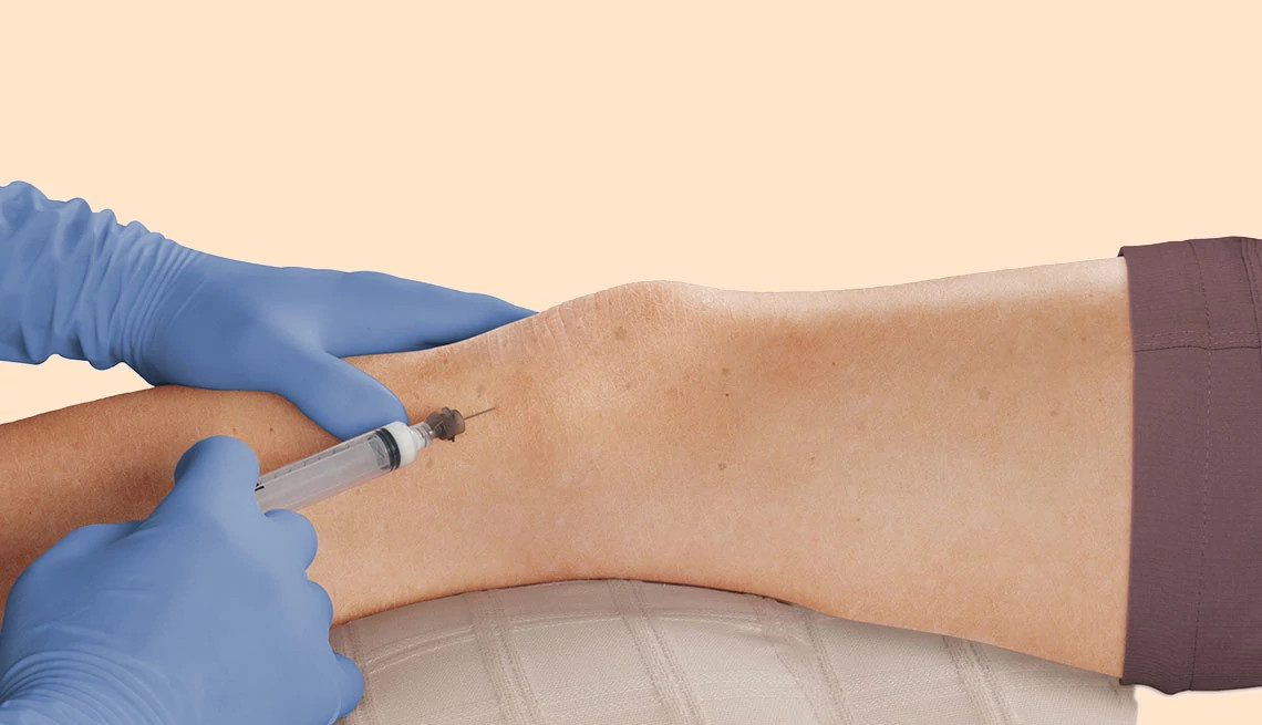 Una persona recibe una inyección para el dolor en la rodilla