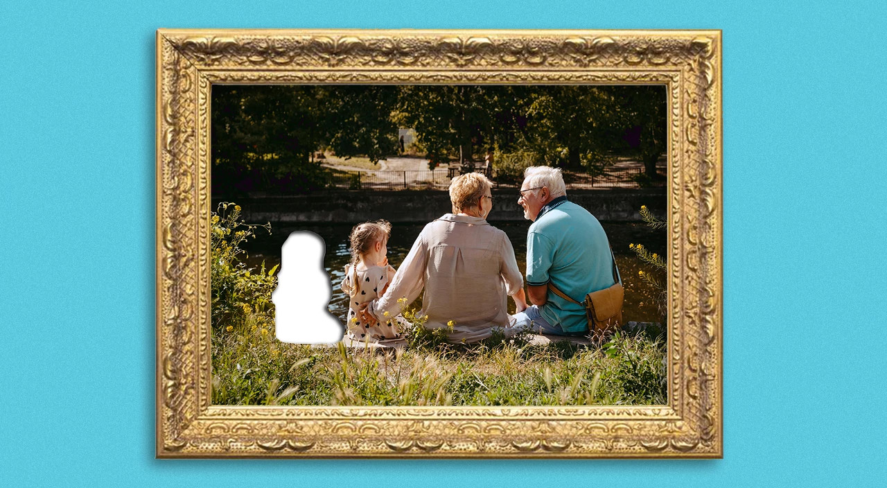 photo collage of photo in frame with a little girl cut out