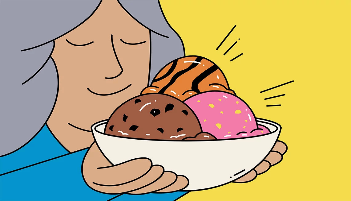 an illustration of a person holding a bowl of ice cream