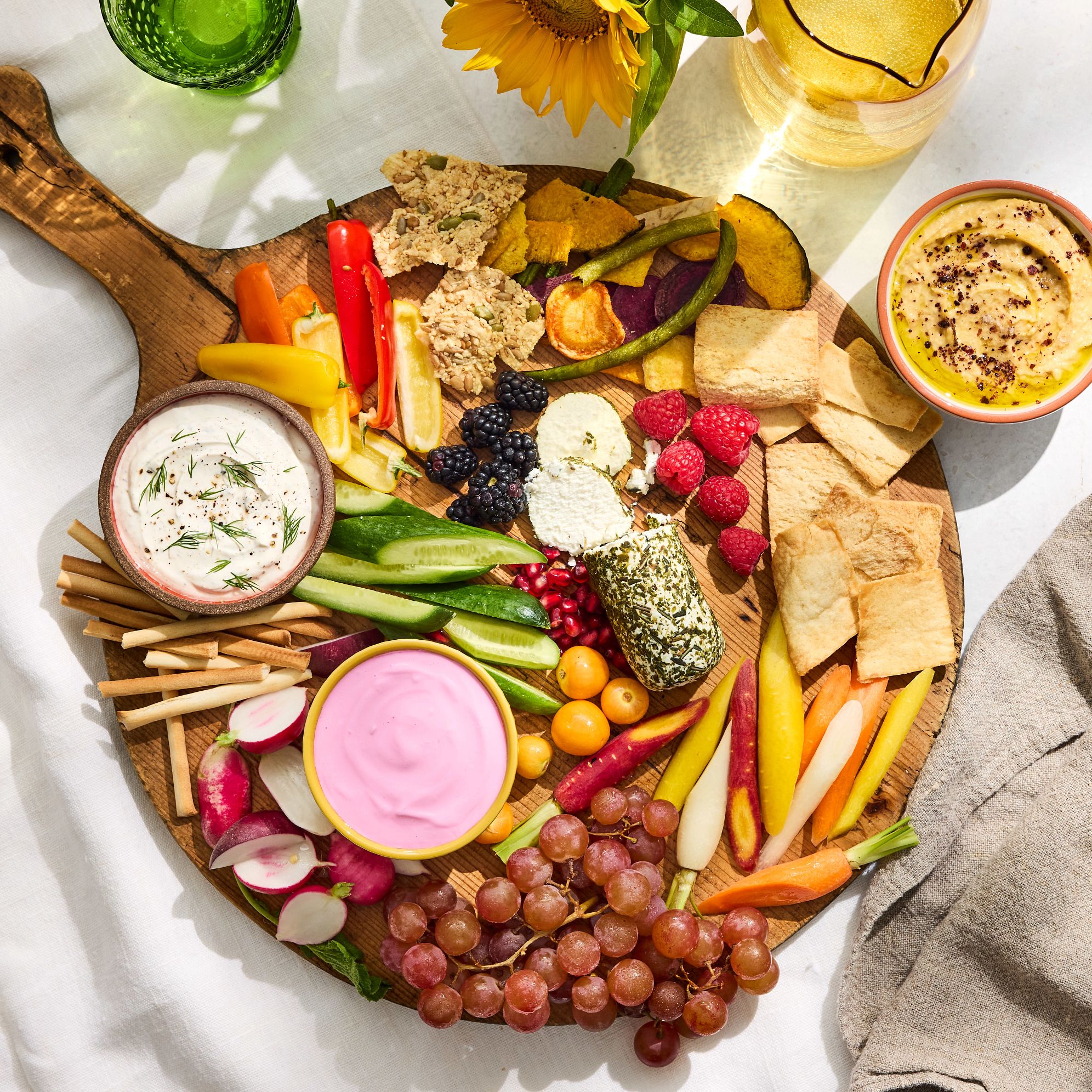 Farmers Market Menu a mediterranean grazing board is pictured