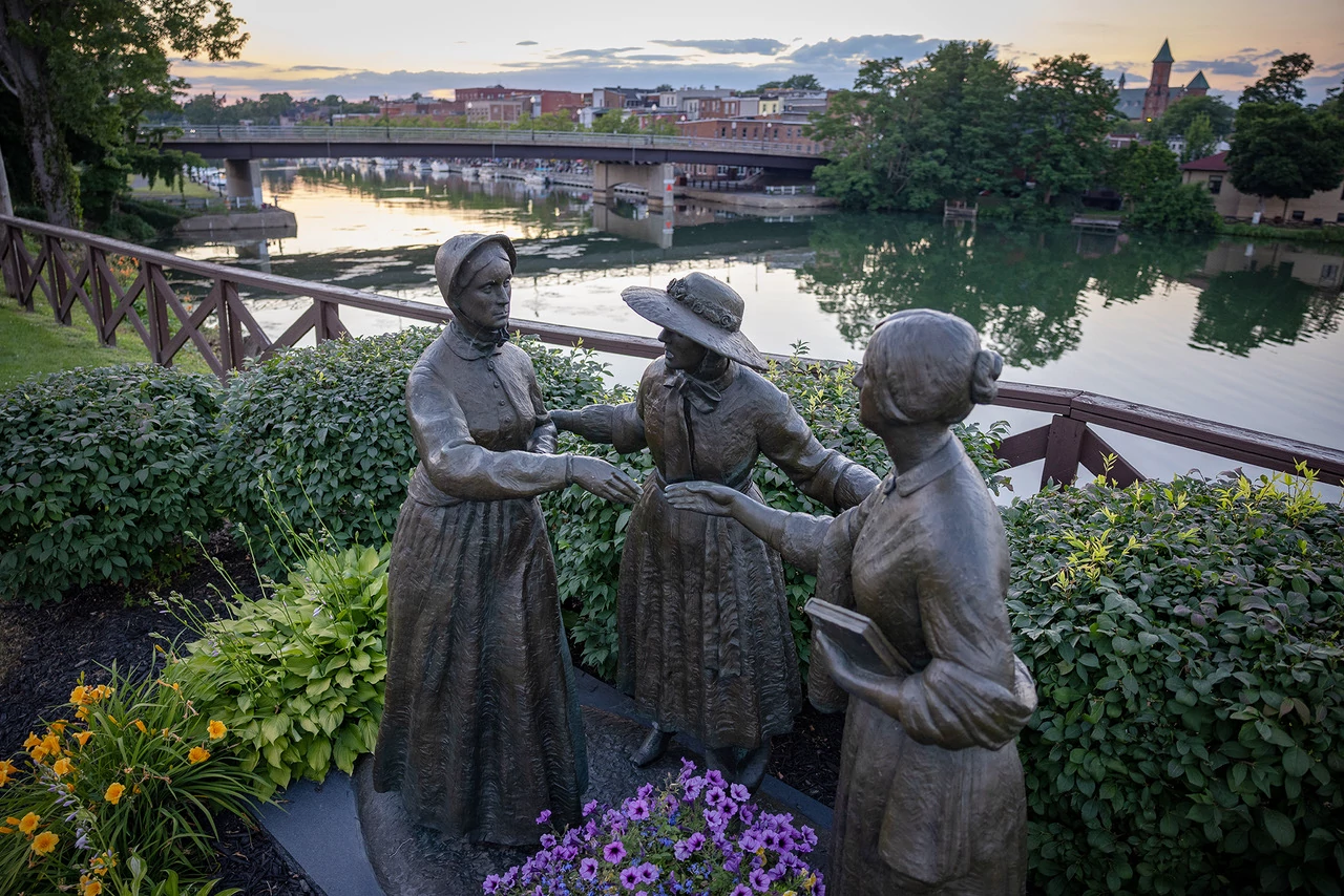 Seneca Falls Women’s Rights Statue near a canal
