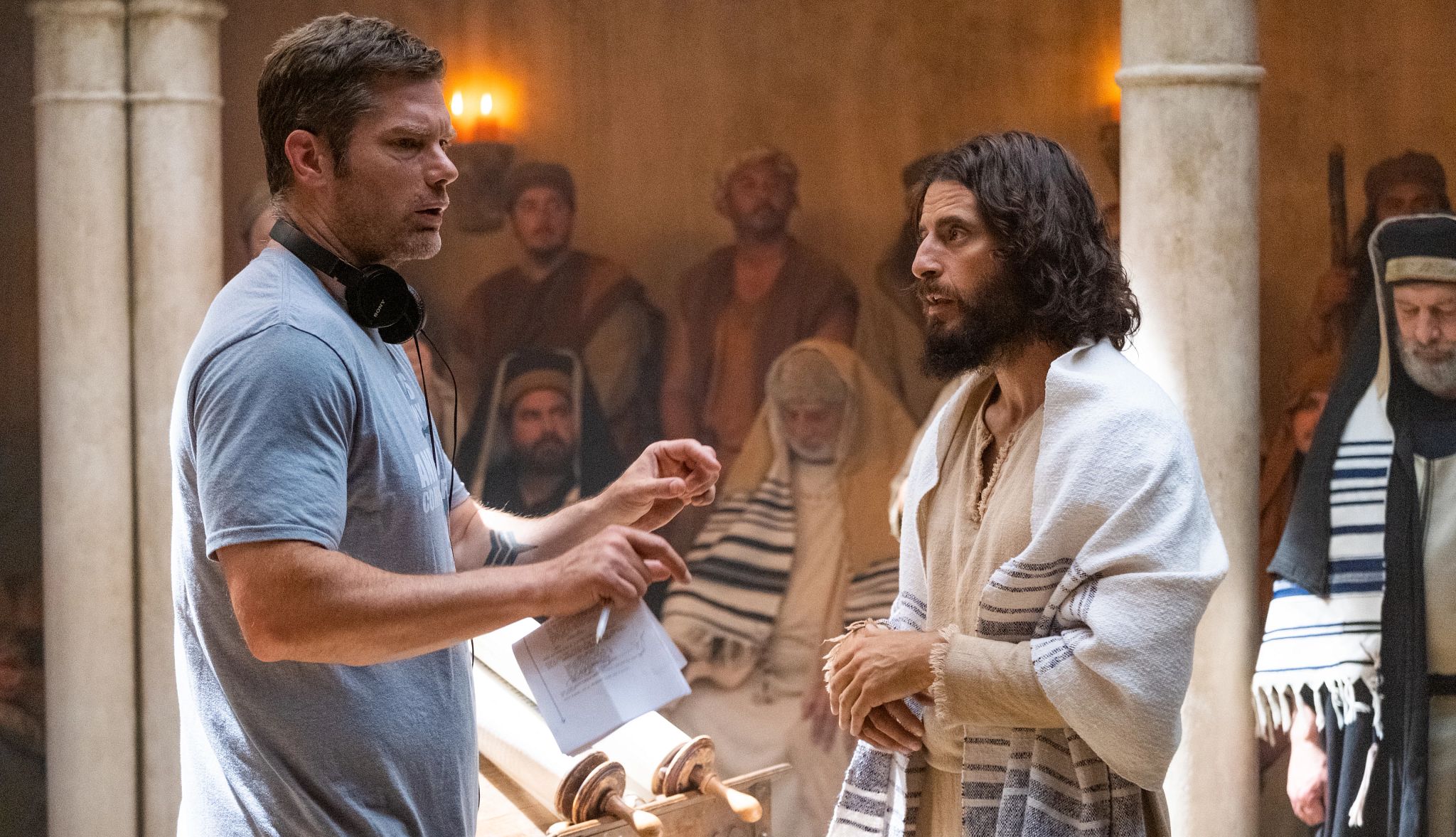 Jesus Christ, Movie Star dallas jenkins and jonathan roumie on the set of 'the chosen'