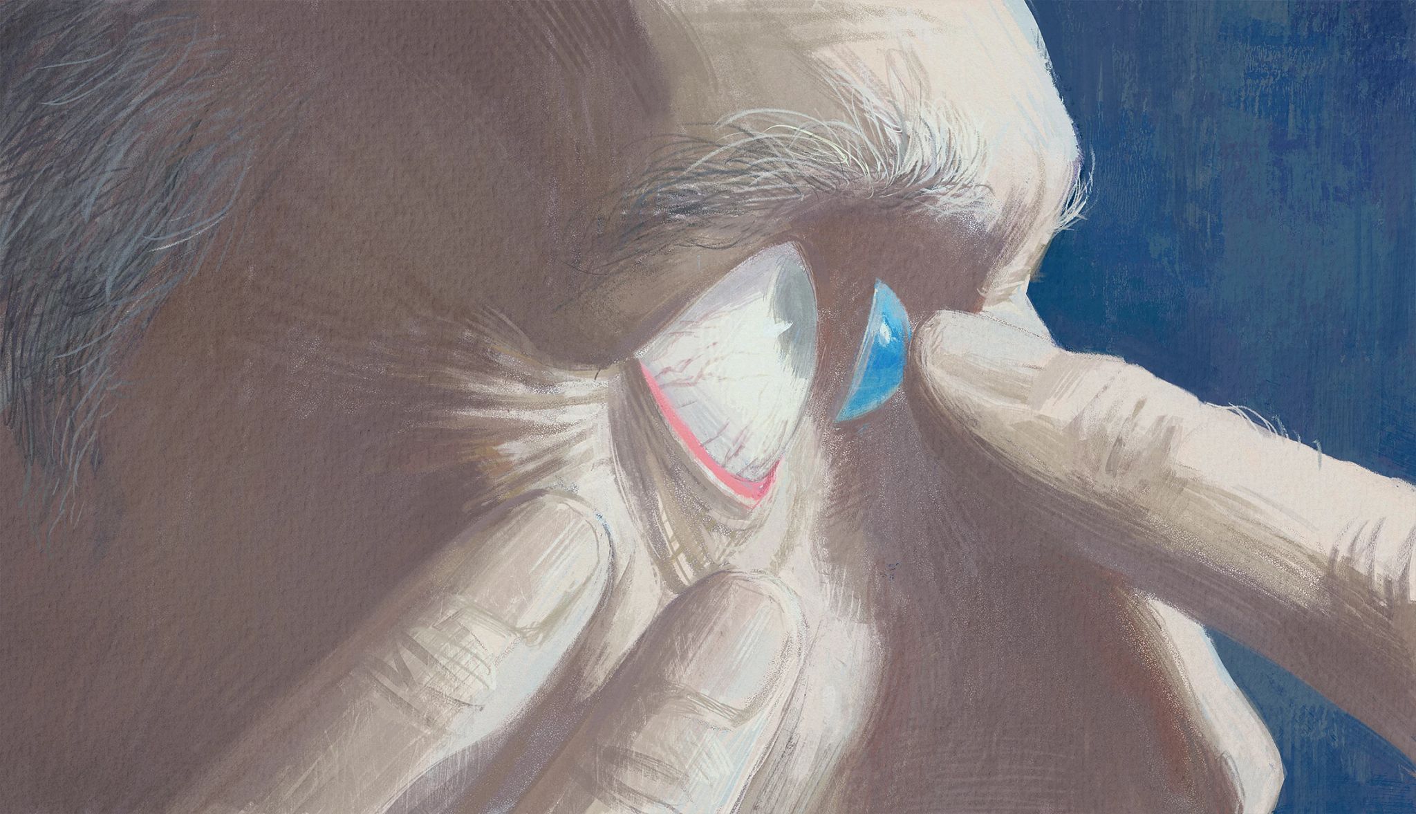 I've Got You Under My Skin by Mary Higgins Clark chapters 81-90 Illustration of a man placing one blue contact lens into his eye